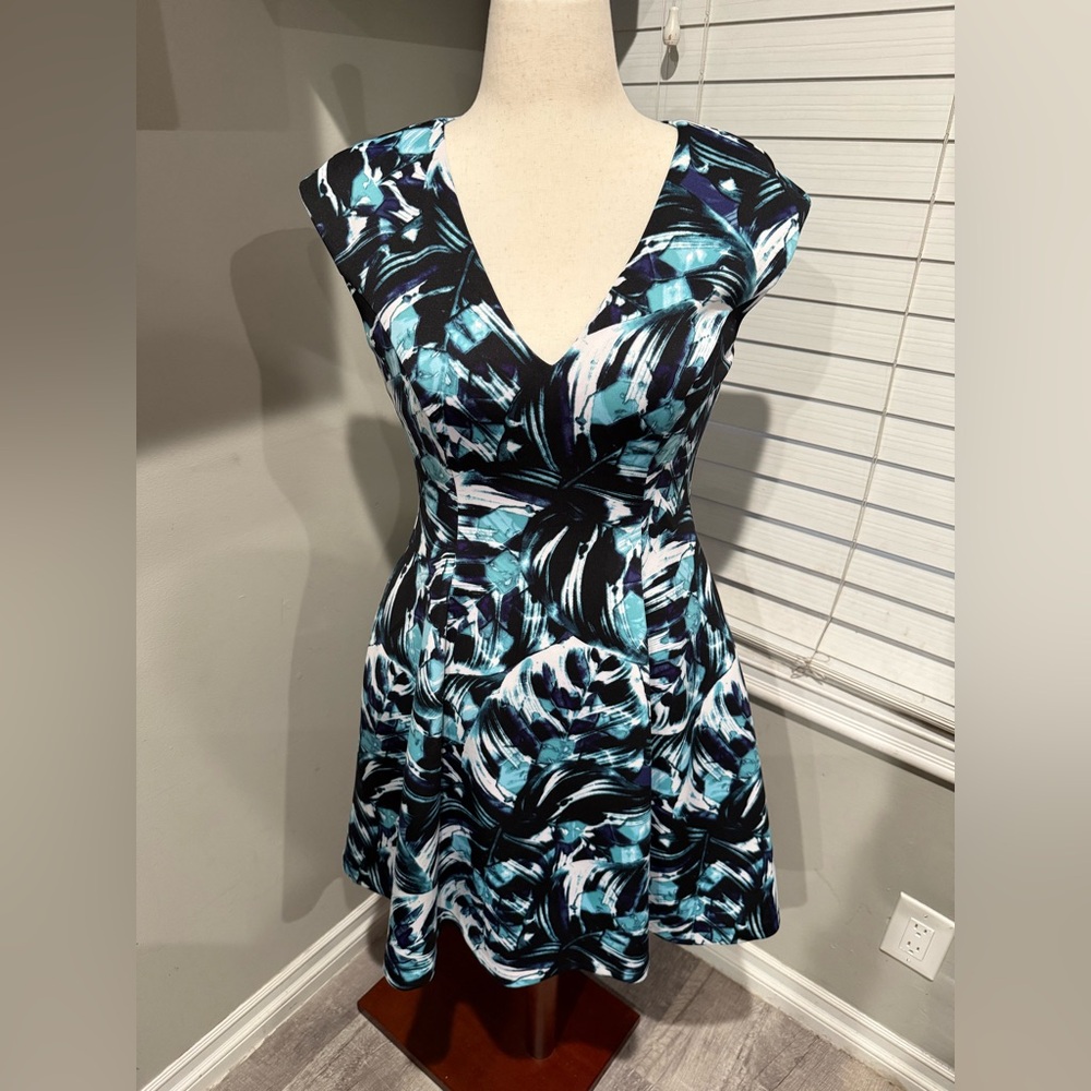 Vince Camuto Watercolor Scuba Knit Fit &‎ Flare Dress.